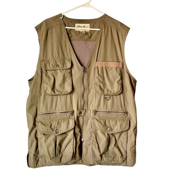 Eddie Bauer Mens M Fishing Cargo Vest Cotton Brown Camping Hunting Gorpcore - Picture 1 of 13